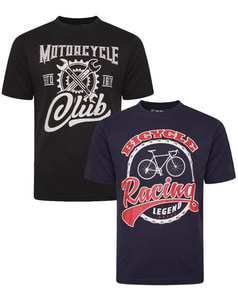 KAM Twin Pack Motorcycle/Cycle T-Shirt Black/Navy